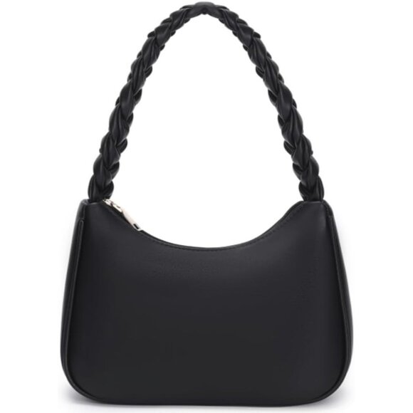 Women Braid Black Imported Polyester Leather Zipper Closure Mini Tote Handbag - Picture 1 of 8